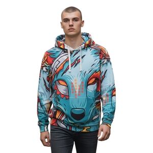 Into The AM Cyber Cyborg Wolf Hoodie Size XL